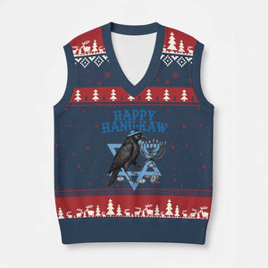 Funny Hanukkah Crow V-Neck Knit Sweater Vest Happy Hanukaw Jewish Holiday Chanukah Menorah TS11 Navy Red Print Your Wear