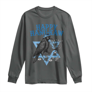 Funny Hanukkah Crow Long Sleeve Shirt Happy Hanukaw Jewish Holiday Chanukah Menorah TS11 Dark Heather Print Your Wear