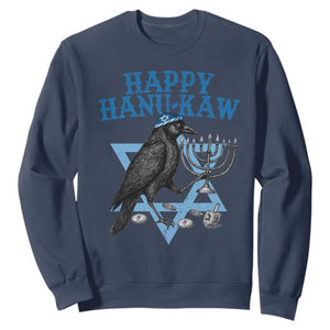 Funny Hanukkah Crow Sweatshirt Happy Hanukaw Jewish Holiday Chanukah Menorah TS11 Navy Print Your Wear