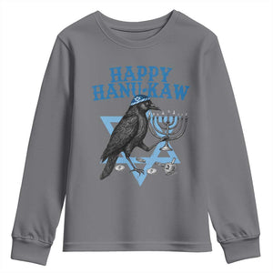 Funny Hanukkah Crow Youth Sweatshirt Happy Hanukaw Jewish Holiday Chanukah Menorah TS11 Charcoal Print Your Wear