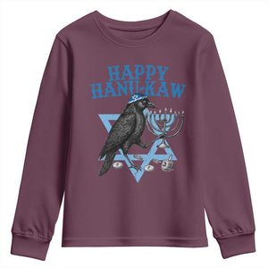 Funny Hanukkah Crow Youth Sweatshirt Happy Hanukaw Jewish Holiday Chanukah Menorah TS11 Maroon Print Your Wear