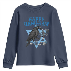 Funny Hanukkah Crow Youth Sweatshirt Happy Hanukaw Jewish Holiday Chanukah Menorah TS11 Navy Print Your Wear