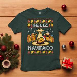 Funny Tacos Christmas Nativity Scene T Shirt Feliz Navitaco Mexican Food TS11 Dark Forest Green Print Your Wear