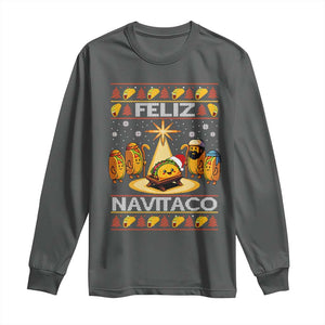 Funny Tacos Christmas Nativity Scene Long Sleeve Shirt Feliz Navitaco Mexican Food TS11 Dark Heather Print Your Wear