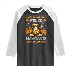 Funny Tacos Christmas Nativity Scene Raglan Shirt Feliz Navitaco Mexican Food TS11 Black White Print Your Wear