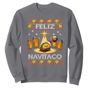 Funny Tacos Christmas Nativity Scene Sweatshirt Feliz Navitaco Mexican Food TS11 Charcoal Print Your Wear