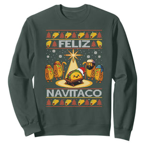 Funny Tacos Christmas Nativity Scene Sweatshirt Feliz Navitaco Mexican Food TS11 Dark Forest Green Print Your Wear