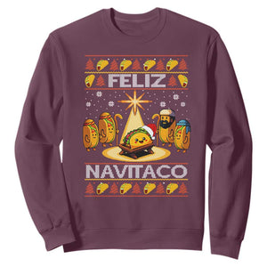 Funny Tacos Christmas Nativity Scene Sweatshirt Feliz Navitaco Mexican Food TS11 Maroon Print Your Wear