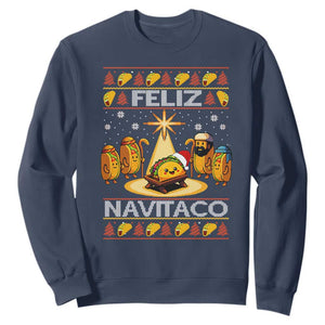 Funny Tacos Christmas Nativity Scene Sweatshirt Feliz Navitaco Mexican Food TS11 Navy Print Your Wear
