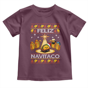 Funny Tacos Christmas Nativity Scene Toddler T Shirt Feliz Navitaco Mexican Food TS11 Maroon Print Your Wear