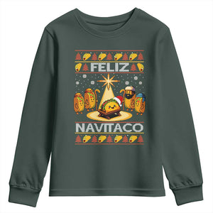 Funny Tacos Christmas Nativity Scene Youth Sweatshirt Feliz Navitaco Mexican Food TS11 Dark Forest Green Print Your Wear