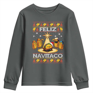 Funny Tacos Christmas Nativity Scene Youth Sweatshirt Feliz Navitaco Mexican Food TS11 Dark Heather Print Your Wear