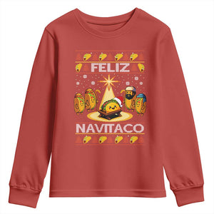 Funny Tacos Christmas Nativity Scene Youth Sweatshirt Feliz Navitaco Mexican Food TS11 Red Print Your Wear