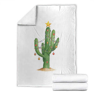 Funny Cactus Christmas Xmas Trees Lights Santa Hat Cactus Lovers Throw Blanket TS11 White Print Your Wear