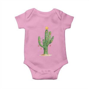 Funny Cactus Christmas Xmas Trees Lights Santa Hat Cactus Lovers Baby Onesie TS11 Light Pink Print Your Wear