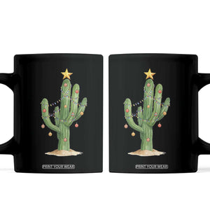 Funny Cactus Christmas Xmas Trees Lights Santa Hat Cactus Lovers Coffee Mug TS11 White Print Your Wear