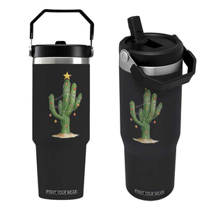 Funny Cactus Christmas Xmas Trees Lights Santa Hat Cactus Lovers Flip Straw Tumbler TS11 One Size: 30 oz Black Print Your Wear