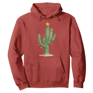 Funny Cactus Christmas Xmas Trees Lights Santa Hat Cactus Lovers Hoodie TS11 Red Print Your Wear