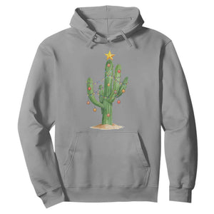 Funny Cactus Christmas Xmas Trees Lights Santa Hat Cactus Lovers Hoodie TS11 Sport Gray Print Your Wear