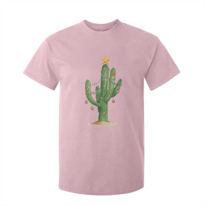 Funny Cactus Christmas Xmas Trees Lights Santa Hat Cactus Lovers T Shirt For Kid TS11 Light Pink Print Your Wear