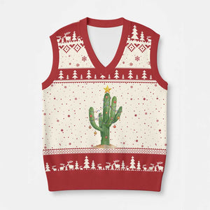 Funny Cactus Christmas Xmas Trees Lights Santa Hat Cactus Lovers V-Neck Knit Sweater Vest TS11 Beige Red Print Your Wear