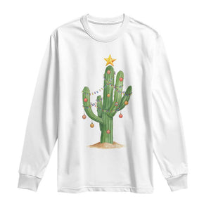 Funny Cactus Christmas Xmas Trees Lights Santa Hat Cactus Lovers Long Sleeve Shirt TS11 White Print Your Wear