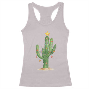 Funny Cactus Christmas Xmas Trees Lights Santa Hat Cactus Lovers Racerback Tank Top TS11 Ice Gray Print Your Wear