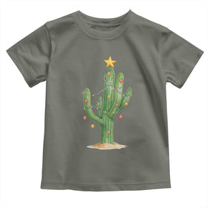 Funny Cactus Christmas Xmas Trees Lights Santa Hat Cactus Lovers Toddler T Shirt TS11 Military Green Print Your Wear