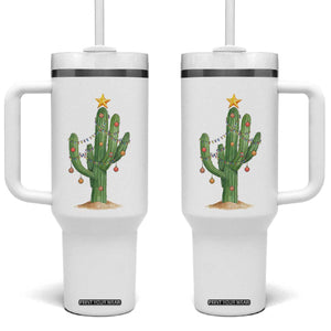 Funny Cactus Christmas Xmas Trees Lights Santa Hat Cactus Lovers Tumbler With Handle TS11 One Size: 40 oz White Print Your Wear