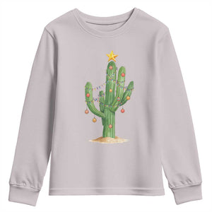 Funny Cactus Christmas Xmas Trees Lights Santa Hat Cactus Lovers Youth Sweatshirt TS11 Ice Gray Print Your Wear