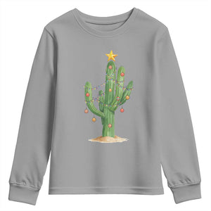Funny Cactus Christmas Xmas Trees Lights Santa Hat Cactus Lovers Youth Sweatshirt TS11 Sport Gray Print Your Wear
