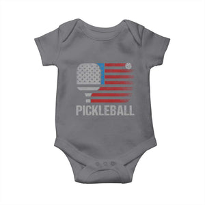 Pickleball Lover Vintage American Flag Baby Onesie 4th of July TS11 Charcoal Print Your Wear