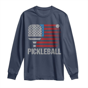 Pickleball Lover Vintage American Flag Long Sleeve Shirt 4th of July TS11 Navy Print Your Wear