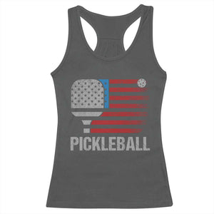 Pickleball Lover Vintage American Flag Racerback Tank Top 4th of July TS11 Dark Heather Print Your Wear