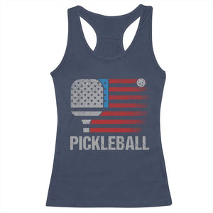 Pickleball Lover Vintage American Flag Racerback Tank Top 4th of July TS11 Navy Print Your Wear