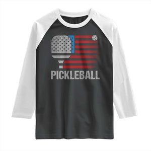 Pickleball Lover Vintage American Flag Raglan Shirt 4th of July TS11 Black White Print Your Wear