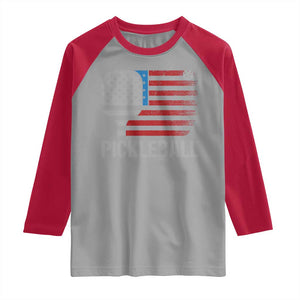 Pickleball Lover Vintage American Flag Raglan Shirt 4th of July TS11 Sport Gray Red Print Your Wear