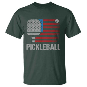 Pickleball Lover Vintage American Flag T Shirt 4th of July TS11 Dark Forest Green Print Your Wear