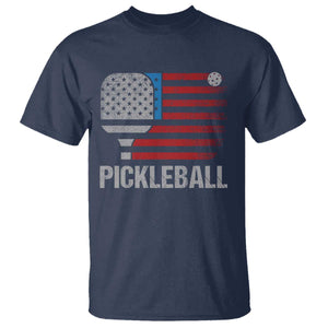 Pickleball Lover Vintage American Flag T Shirt 4th of July TS11 Navy Print Your Wear