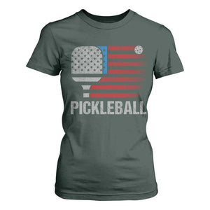 Pickleball Lover Vintage American Flag T Shirt For Women 4th of July TS11 Dark Forest Green Print Your Wear
