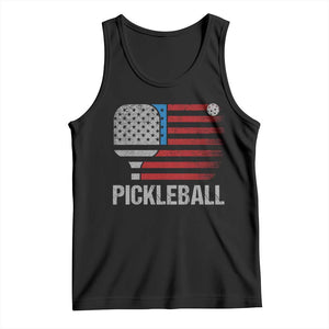 Pickleball Lover Vintage American Flag Tank Top 4th of July TS11 Black Print Your Wear