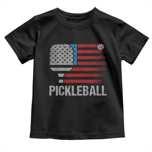 Pickleball Lover Vintage American Flag Toddler T Shirt 4th of July TS11 Black Print Your Wear