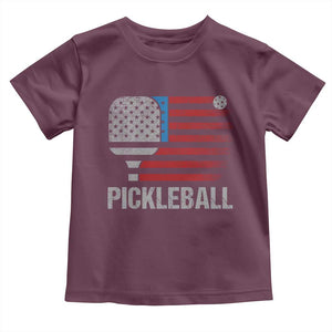 Pickleball Lover Vintage American Flag Toddler T Shirt 4th of July TS11 Maroon Print Your Wear