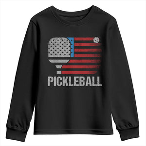 Pickleball Lover Vintage American Flag Youth Sweatshirt 4th of July TS11 Black Print Your Wear