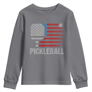 Pickleball Lover Vintage American Flag Youth Sweatshirt 4th of July TS11 Charcoal Print Your Wear