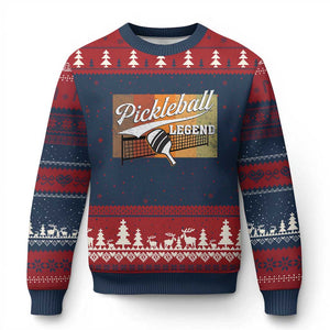 Funny Pickleball Legend Ugly Christmas Sweater Pickleball Player Retro Sport Lover TS11 Navy Red Print Your Wear