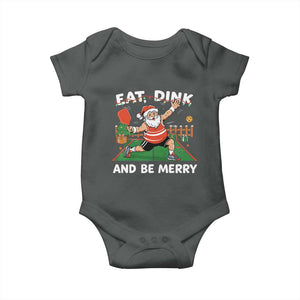 Funny Christmas Pickleball Baby Onesie Eat Dink And Be Merry Xmas Santa TS11 Dark Heather Print Your Wear