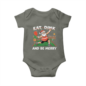 Funny Christmas Pickleball Baby Onesie Eat Dink And Be Merry Xmas Santa TS11 Military Green Print Your Wear