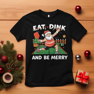 Funny Christmas Pickleball T Shirt Eat Dink And Be Merry Xmas Santa TS11 Black Print Your Wear