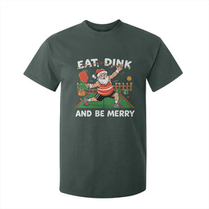 Funny Christmas Pickleball T Shirt For Kid Eat Dink And Be Merry Xmas Santa TS11 Dark Forest Green Print Your Wear